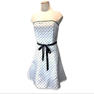 JESSICA McClintock Vintage Pinups Retro Dress Silky White Tulle Polka-dot Black